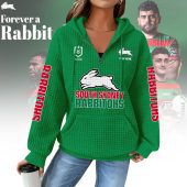 NRL South Sydney Rabbitohs Woman Waffle Knit Quarter Zip Hooded Sweatshirt - Casual Solid Long Sleeve Pullover Hoodie with Zipper 017