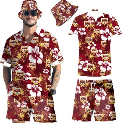 Brisbane Bear Aloha Set – Hawaiian Shirt, Beach Shorts & Bucket Hat
