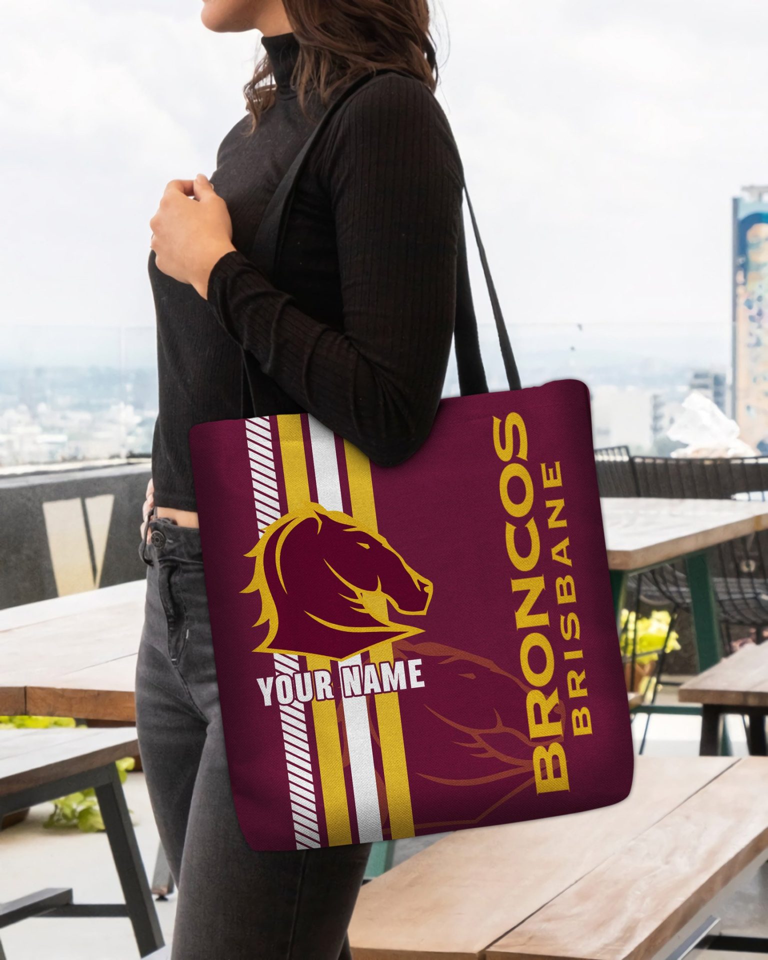 NRL Brisbane Broncos Custom Name New Edition Tote Bag NRL Brisbane Broncos Custom Name New Edition Tote Bag