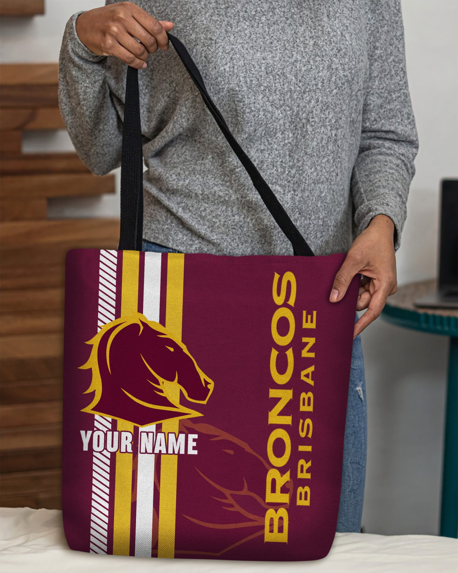 NRL Brisbane Broncos Custom Name New Edition Tote Bag NRL Brisbane Broncos Custom Name New Edition Tote Bag