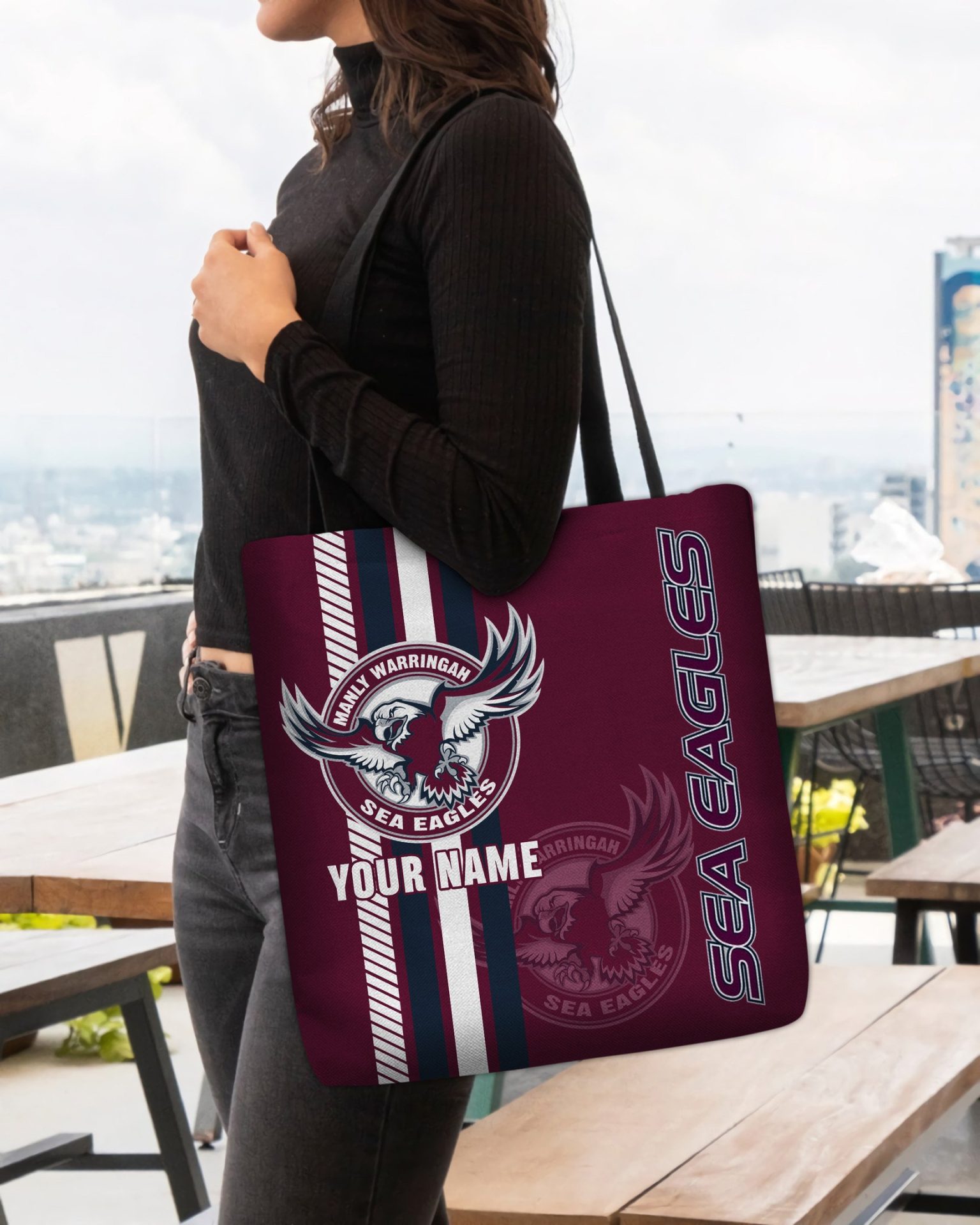 NRL Manly Warringah Sea Eagles Custom Name New Edition Tote Bag NRL Manly Warringah Sea Eagles Custom Name New Edition Tote Bag