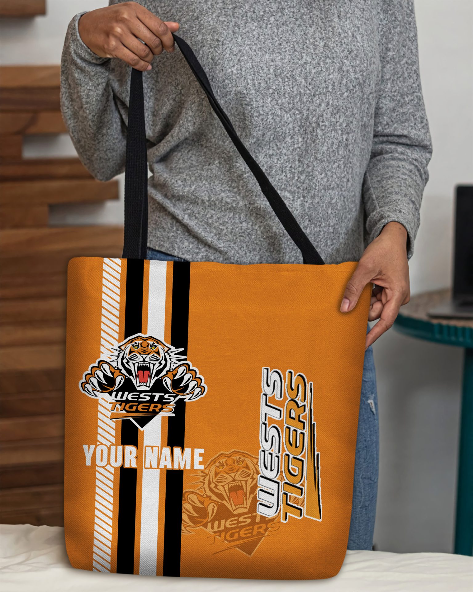 NRL Wests Tigers Custom Name New Edition Tote Bag NRL Wests Tigers Custom Name New Edition Tote Bag