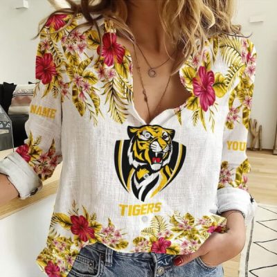Richmond Tigers AFL Women’s Casual Shirt Breathable Bamboo Linen Custom Name Gift for Fans