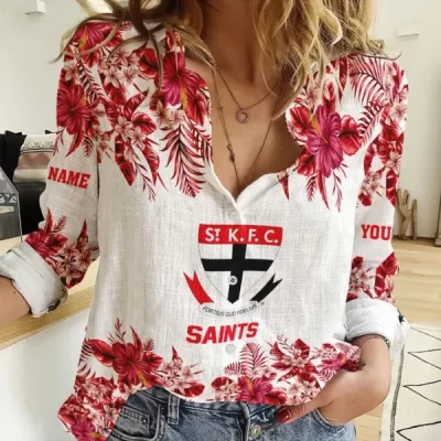St Kilda Saints AFL Women’s Casual Shirt Breathable Bamboo Linen Custom Name Gift for Fans