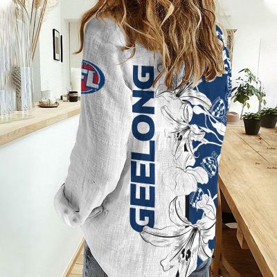Geelong Cats AFL Women’s Casual Shirt Breathable Bamboo Linen Custom Name Gift for Fans v3