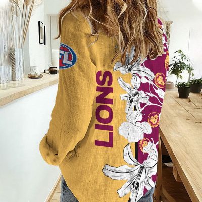 Brisbane Lions AFL Women’s Casual Shirt Breathable Bamboo Linen Custom Name Gift for Fans v3