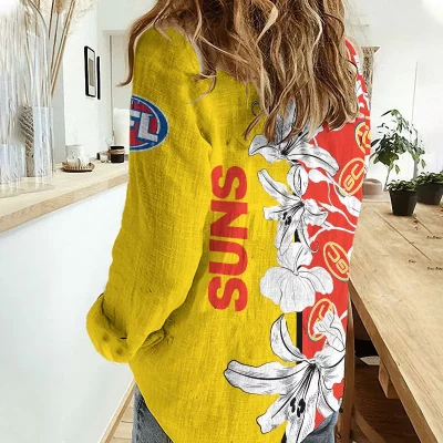 Gold Coast Suns AFL Women’s Casual Shirt Breathable Bamboo Linen Custom Name Gift for Fans v3