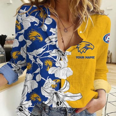 West Coast Eagles AFL Women’s Casual Shirt Breathable Bamboo Linen Custom Name Gift for Fans v3