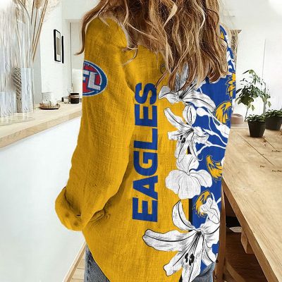 West Coast Eagles AFL Women’s Casual Shirt Breathable Bamboo Linen Custom Name Gift for Fans v3