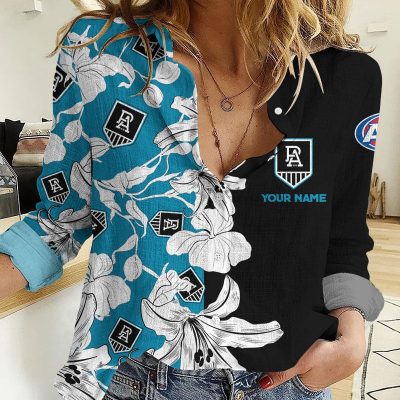 Port Adelaide Power AFL Women’s Casual Shirt Breathable Bamboo Linen Custom Name Gift for Fans v3