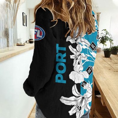 Port Adelaide Power AFL Women’s Casual Shirt Breathable Bamboo Linen Custom Name Gift for Fans v3