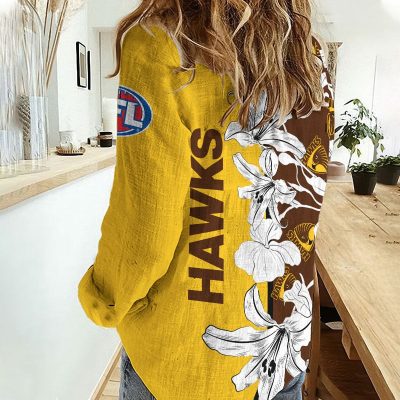 Hawthorn Hawks AFL Women’s Casual Shirt Breathable Bamboo Linen Custom Name Gift for Fans v3