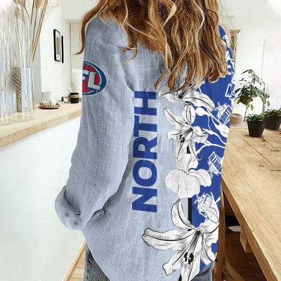North Melbourne AFL Women’s Casual Shirt Breathable Bamboo Linen Custom Name Gift for Fans v3