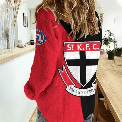 St Kilda Saints AFL Women’s Casual Shirt Breathable Bamboo Linen Custom Name Gift for Fans v2
