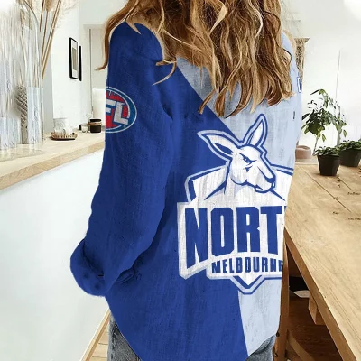 North Melbourne AFL Women’s Casual Shirt Breathable Bamboo Linen Custom Name Gift for Fans v2