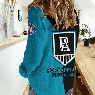 Port Adelaide Power AFL Women’s Casual Shirt Breathable Bamboo Linen Custom Name Gift for Fans v2