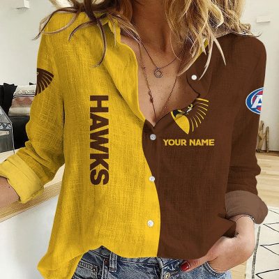Hawthorn Hawks AFL Women’s Casual Shirt Breathable Bamboo Linen Custom Name Gift for Fans v2