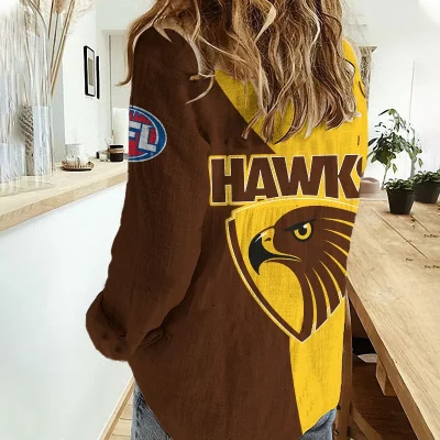 Hawthorn Hawks AFL Women’s Casual Shirt Breathable Bamboo Linen Custom Name Gift for Fans v2