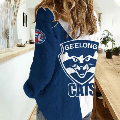 Geelong Cats AFL Women’s Casual Shirt Breathable Bamboo Linen Custom Name Gift for Fans v2