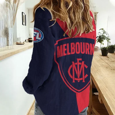 Melbourne Demons AFL Women’s Casual Shirt Breathable Bamboo Linen Custom Name Gift for Fans v2