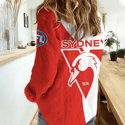 Sydney Swans AFL Women’s Casual Shirt Breathable Bamboo Linen Custom Name Gift for Fans v2