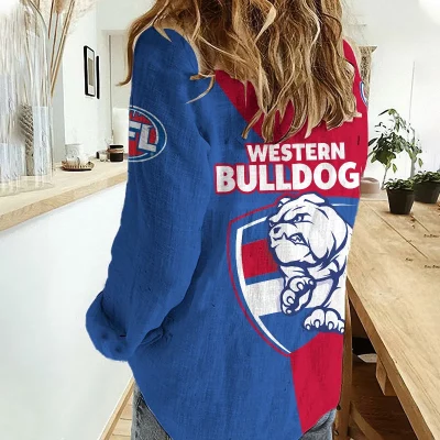 Western Bulldogs AFL Women’s Casual Shirt Breathable Bamboo Linen Custom Name Gift for Fans v2