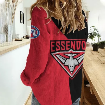 Essendon Bombers AFL Women’s Casual Shirt Breathable Bamboo Linen Custom Name Gift for Fans v2