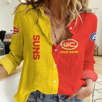 Gold Coast Suns AFL Women’s Casual Shirt Breathable Bamboo Linen Custom Name Gift for Fans v2