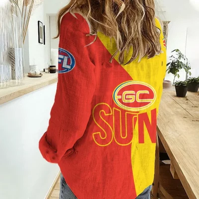 Gold Coast Suns AFL Women’s Casual Shirt Breathable Bamboo Linen Custom Name Gift for Fans v2