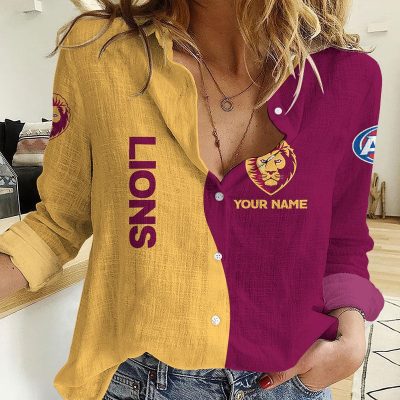 Brisbane Lions AFL Women’s Casual Shirt Breathable Bamboo Linen Custom Name Gift for Fans v2