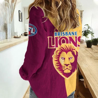 Brisbane Lions AFL Women’s Casual Shirt Breathable Bamboo Linen Custom Name Gift for Fans v2