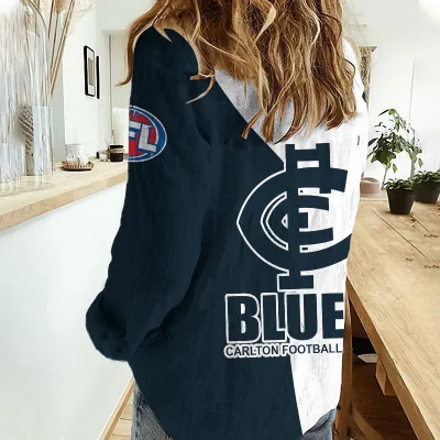 Carlton Blues AFL Women’s Casual Shirt Breathable Bamboo Linen Custom Name Gift for Fans v2