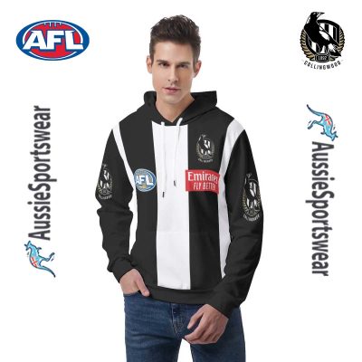 AFL Collingwood Magpies Custom Name Number 2024 Home Guernsey Pullover Hoodie