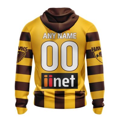 AFL Hawthorn Hawks Custom Name Number 2023 Home Guernsey Pullover Hoodie
