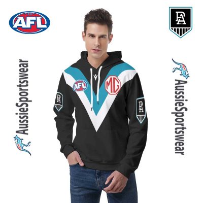 AFL Port Adelaide Custom Name Number 2024 Home Guernsey Pullover Hoodie
