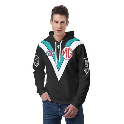 AFL Port Adelaide Custom Name Number 2026 Home Guernsey Pullover Hoodie