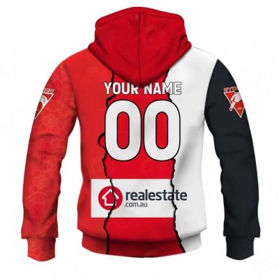 AFL Sydney Swans Custom Name Number 2023 Mix Guernsey Pullover Hoodie