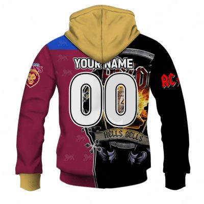 AFL Brisbane Lions AC/DC Mix Custom Name Number 2023 Home Guernsey Pullover Hoodie