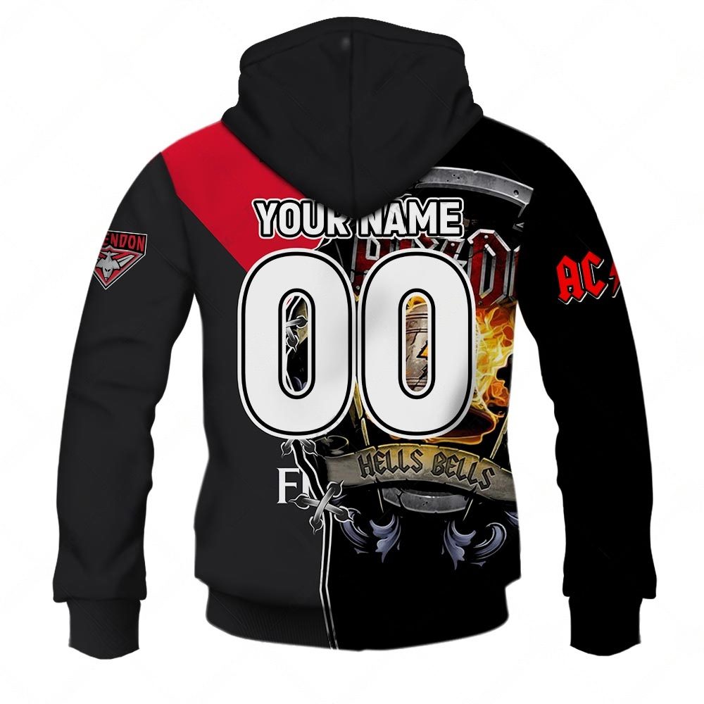 AFL Essendon Bombers AC/DC Mix Custom Name Number 2023 Home Guernsey Pullover Hoodie