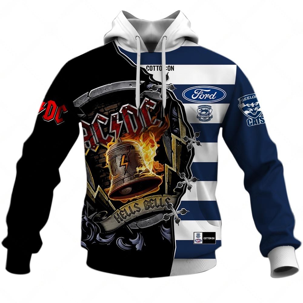 AFL Geelong Cats AC/DC Mix Custom Name Number 2023 Home Guernsey Pullover Hoodie