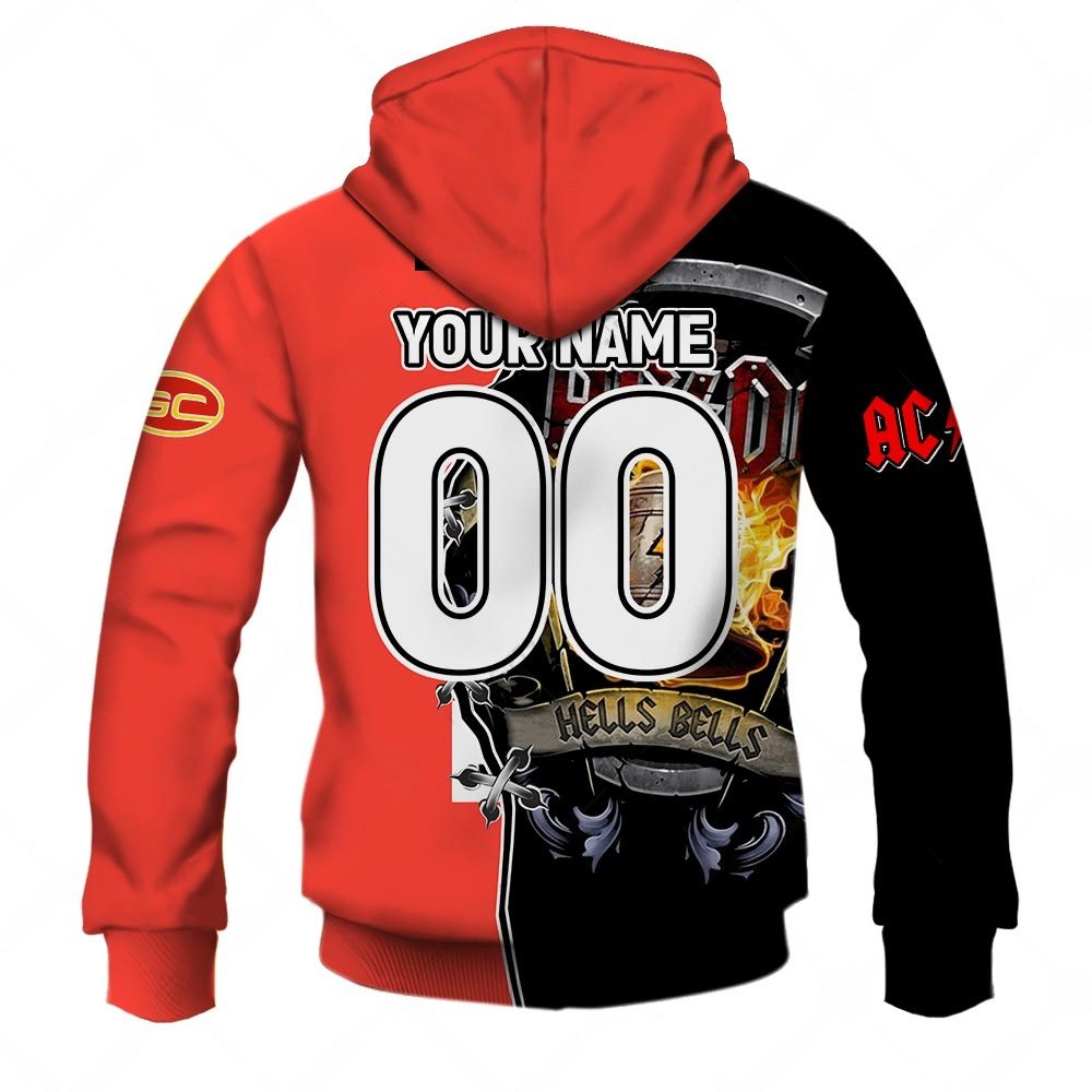 AFL Gold Coast Suns AC/DC Mix Custom Name Number 2023 Home Guernsey Pullover Hoodie