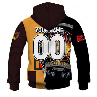 AFL Hawthorn Hawks AC/DC Mix Custom Name Number 2023 Home Guernsey Pullover Hoodie