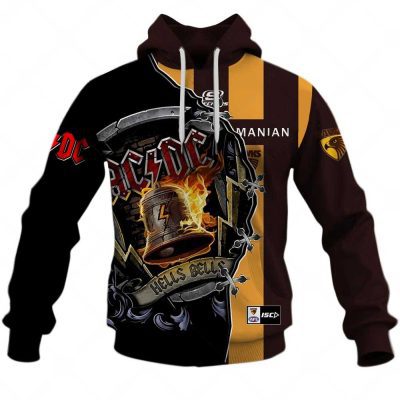 AFL Hawthorn Hawks AC/DC Mix Custom Name Number 2023 Home Guernsey Pullover Hoodie