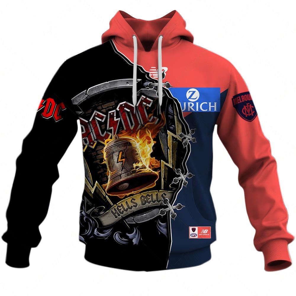 AFL Melbourne Demons AC/DC Mix Custom Name Number 2023 Home Guernsey Pullover Hoodie