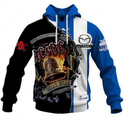 AFL North Melbourne Kangaroos AC/DC Mix Custom Name Number 2023 Home Guernsey Pullover Hoodie