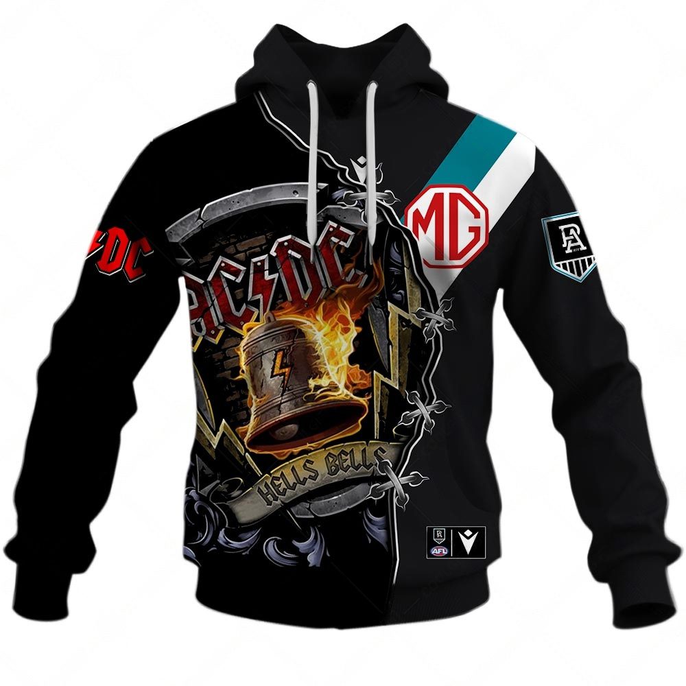 AFL Port Adelaide AC/DC Mix Custom Name Number 2023 Home Guernsey Pullover Hoodie
