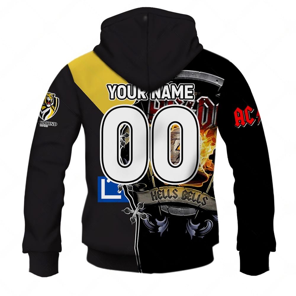AFL Richmond Tigers AC/DC Mix Custom Name Number 2023 Home Guernsey Pullover Hoodie