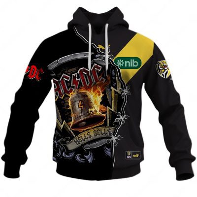 AFL Richmond Tigers AC/DC Mix Custom Name Number 2023 Home Guernsey Pullover Hoodie