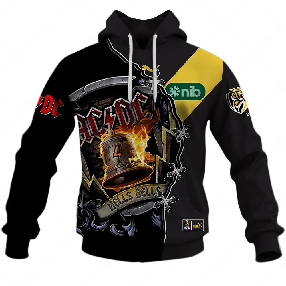 AFL Richmond Tigers AC/DC Mix Custom Name Number 2023 Home Guernsey Pullover Hoodie