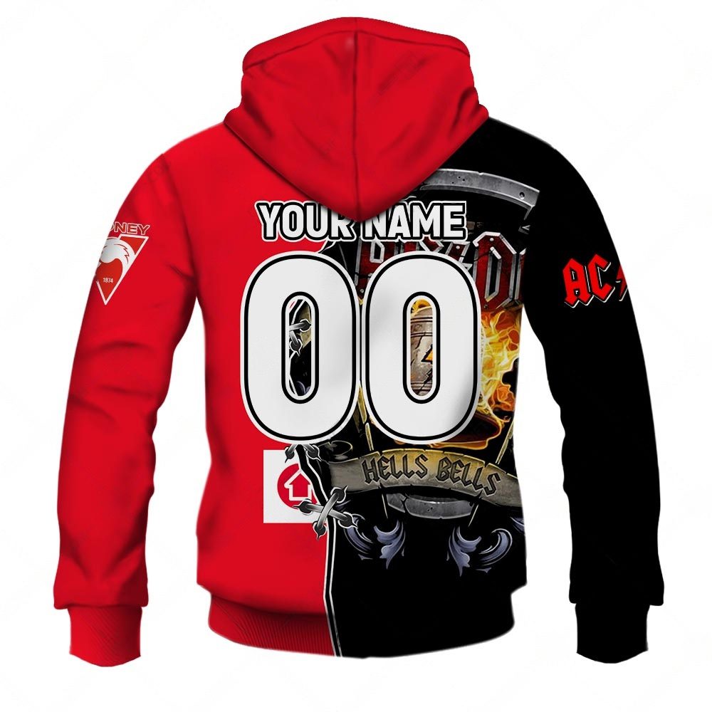 AFL Sydney Swans AC/DC Mix Custom Name Number 2023 Home Guernsey Pullover Hoodie